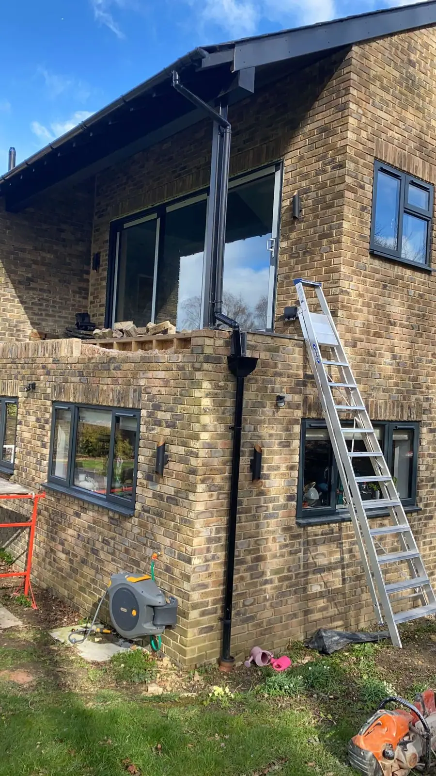 Side view of the two-storey brick extension