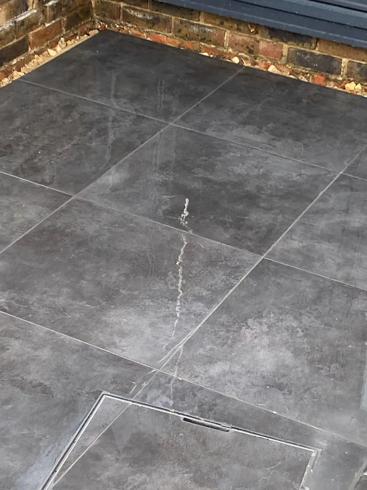 Close-up of the large-format porcelain paving