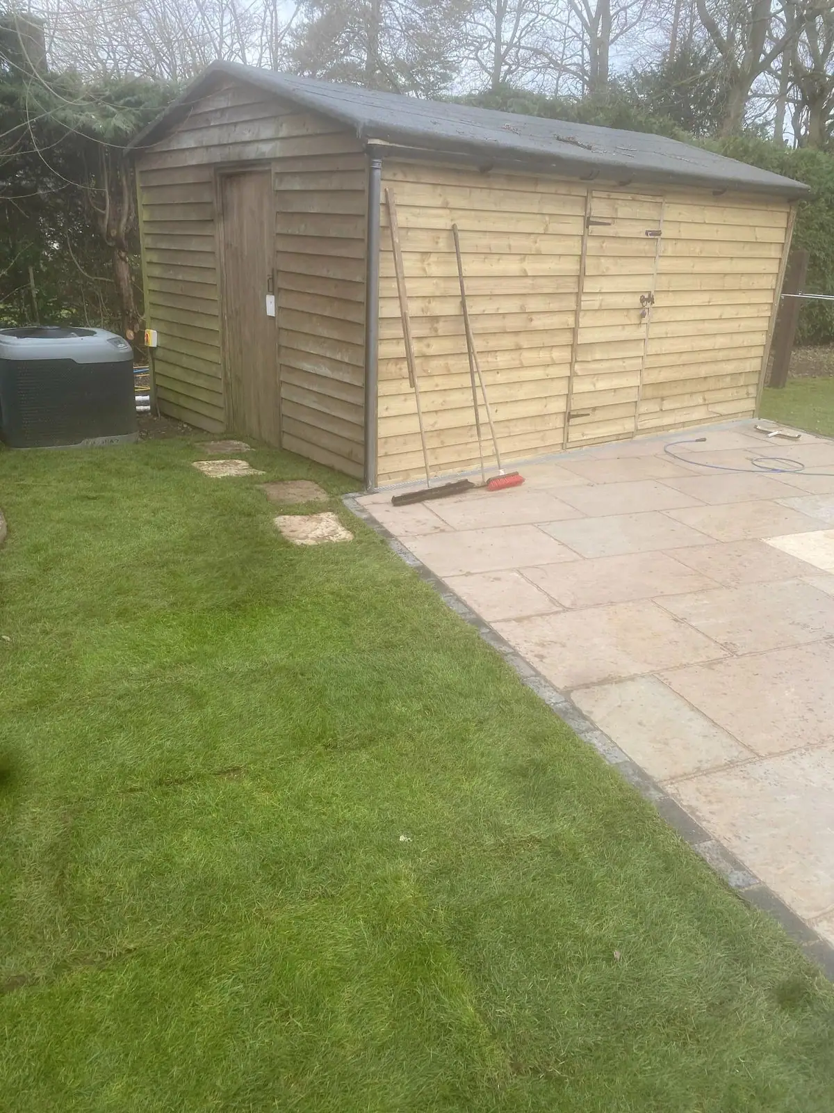 Sandstone path beside the pool house